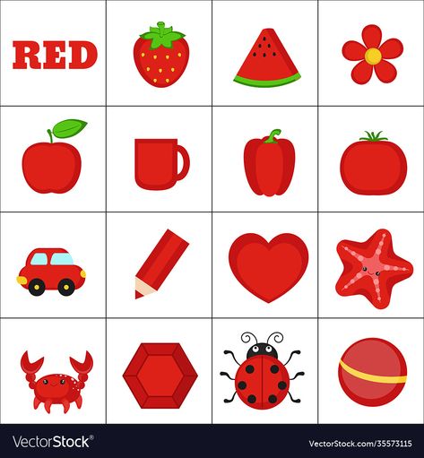 Red Colour Objects For Preschool, Red Objects Preschool, Red Color Activity, Color Red Preschool Activities, Color Red Activities, Red Objects, Newspaper Hat, Color Worksheets For Preschool, Red Illustration