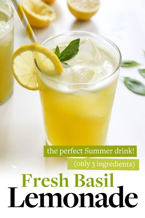 Basil Lemonade is going to be your favorite Summer drink! This recipe is naturally sweetened, and you only need 3 ingredients to make it. Perfect for parties, and it's vegan and paleo friendly. Basil Drinks, Homemade Peach Cobbler, The Chunky Chef, Chunky Chef, Basil Lemonade, Homemade Lemonade Recipes, Fun Summer Drinks, Peach Nectar, Lemonade Cocktail