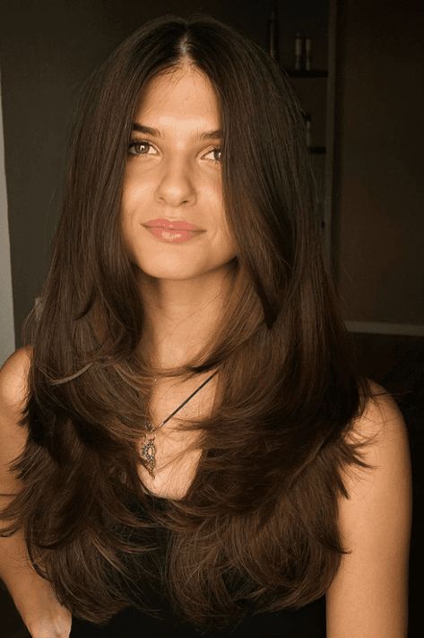 long hairstyles, hair trends 2023, hair inspiration Long Hair Women Haircut, Long Hair With Layers Dark Brown, 90s Haircuts Long Straight, Long Straight Blowout, Haircut For Long Hair Girl, Haircut For Long Heavy Hair, Light Layers Haircut Long Curtain Bangs, Face Framing Layers Medium Dark Hair, Long Layered Haircuts Low Maintenance