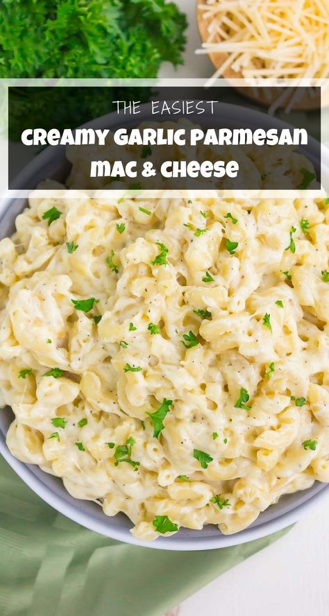 Garlic Mac And Cheese Recipe, Garlic Mac And Cheese, Parmesan Mac And Cheese, Pasta Dinner Recipes, Mac N Cheese Recipe, Easy Pasta Recipes, Creamy Garlic, Easy Dishes, Garlic Parmesan