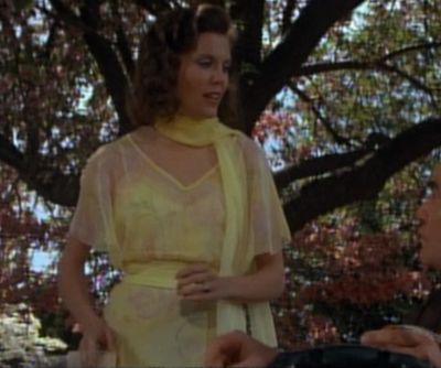 Grace (Ann Reinking) - Annie Grace Farrell, Flowy Yellow Dress, Ann Reinking, Annie 1982, Cinema Outfit, Annie Costume, Grace Ann, Annie Musical, Dress And Scarf