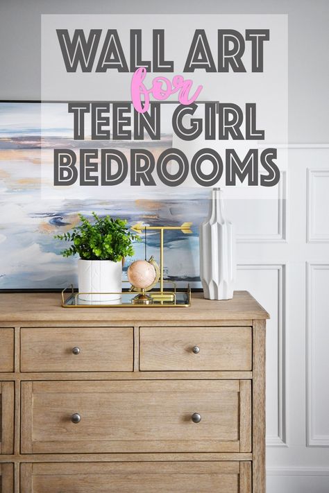 Pretty and affordable wall art ideas for teen and tween girl bedrooms.  Teen bedroom design is fun!  Come check out these fun ideas for decorating a cute bedroom.  #wallart #bedroomdesign #teenbedroom #art #design #homedecor #PinkPeppermintDesign Modern Art Teen Bedroom, Wall Art Teenage Girls Room, Over The Bed Wall Decor Teenager, Wall Paper For Teen Girls Room, Teen Girl Wall Decor, Wall Art For Teenage Girls Room Cool, Teen Bedroom Wall Decor, Teen Room Art, Girls Bedroom Wall Decor