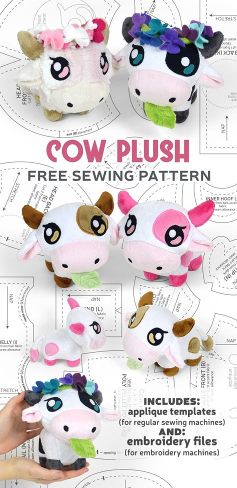 Cow Plush, Sewing Templates, Cute Sewing Projects, Animal Sewing Patterns, Plushie Patterns, Sewing Stuffed Animals, Applique Templates, Sew Ins, Chinese Year