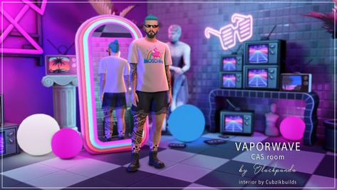 CAS room for the Sims 4 Sims 4 Elevator Blender Scene, Sims 4 Vaporwave, Cas Room, 80s Furniture, Sims 4 Cas Background, Cas Background, Aesthetic Sims, Maximalist Wallpaper, Cc Mods