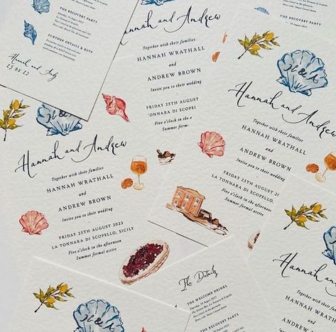 Natasha Howie on Instagram: "Here is a recent collaboration with the best @tenstorystationery 💌" Watercolor Stationary, Watercolor Menu, Illustrated Wedding Invitations, Painted Water, Invite Design, Hand Painted Wedding, Custom Wedding Stationery, Watercolour Illustration, Wedding Order