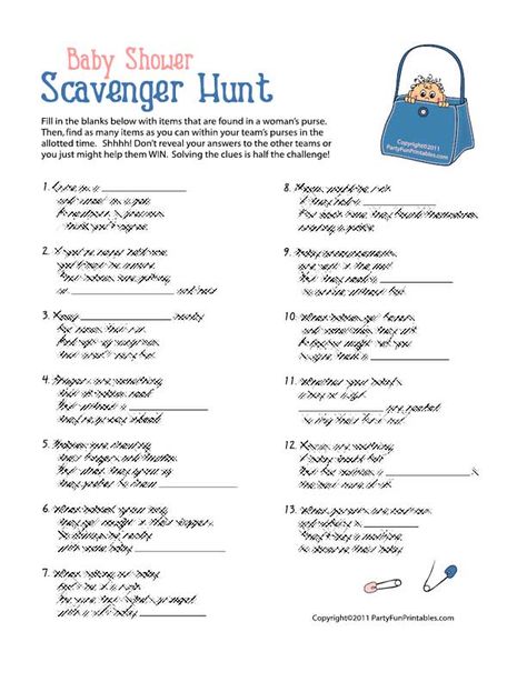 Baby Shower Scavenger Hunt Gender Reveal Scavenger Hunt, Baby Shower Scavenger Hunt, Baby Trivia, Baby Boy Themes, Shower Modern, Girls Games, Treasure Hunts, Baby Shower Desserts, Mad Libs