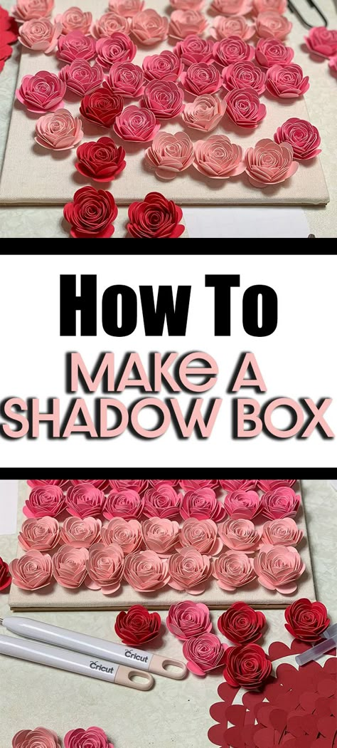 Paper Flower Shadow Box Diy How To Make, Cricut Tricks, Boxes Craft, Life Tricks, Projet Cricut, Cricut Inspiration, Rolled Paper Flowers, Indian Beadwork, Flower Shadow