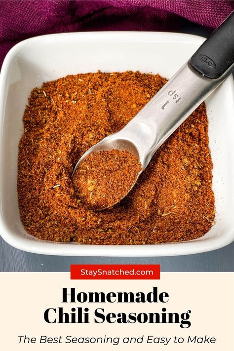 This Homemade Chili Seasoning Recipe provides you with a list of all of the pantry staple spices you need to make your own blend at home. Use this as a flavoring agent or rub for your favorite meats, veggies, and more. Chili Seasoning Mix Recipe, Homemade Chili Seasoning Mix, Keto Seasoning, Chili Seasoning Recipe, Easy Homemade Chili, Homemade Chili Seasoning, Keto Chili, Homemade Seasoning, Low Carb Chili