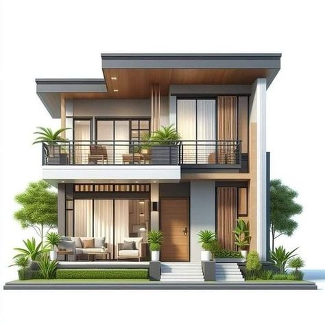 House Design Philippines, Two Storey House Plans, Small House Blueprints, 2 Storey House Design, House Balcony Design, Two Story House, Modern Small House Design, Small House Design Exterior, Modern Bungalow House