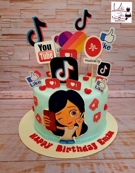 Social Media Cake Ideas, Social Media Birthday Cake, Social Media Theme Cake, Social Media Theme Party, Choclate Mousse, Social Media Cake, Happy Birthday Wine, Suprise Birthday, Bts Cake