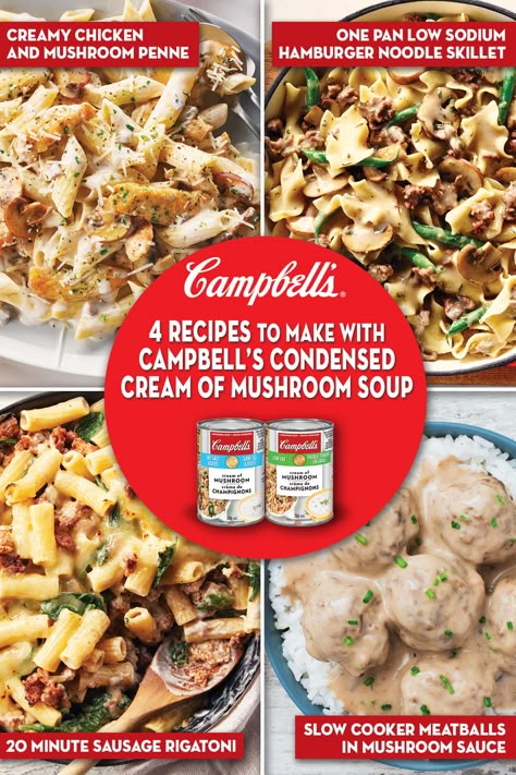 Cambells Recipes, Can Soup Recipe, Campbells Soup Recipes, Campbells Recipes, Mushroom Soup Recipes, Cream Of Mushroom, Mushroom Soup, Creamed Mushrooms, Mushroom Recipes