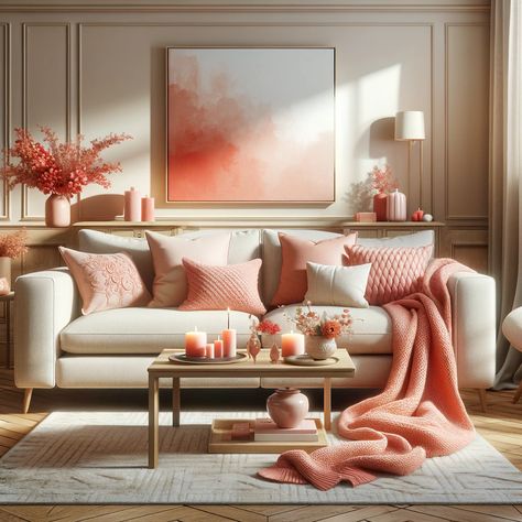 Pink And Beige Living Room, Peach Living Rooms, Coral Living Rooms, Blush Living Room, Beige Living Room, Beige Room, Trending Colors, Beige Living Rooms, Gold Living Room