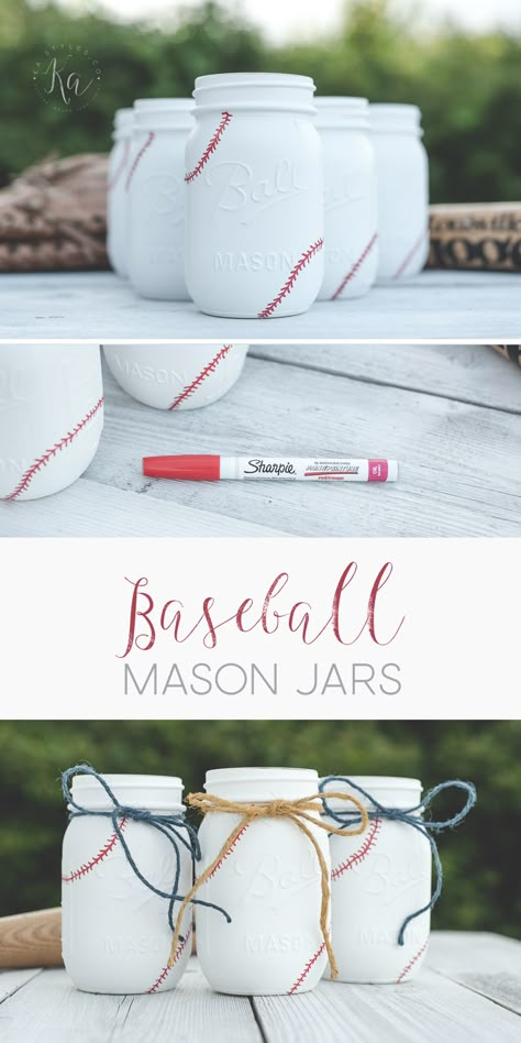 Baseball Theme Birthday, Jar Projects, Baseball Baby Shower Theme, Baseball First Birthday, Baseball Wedding, Baseball Crafts, Baseball Theme Party, Boys First Birthday Party Ideas, Baby Boy 1st Birthday Party