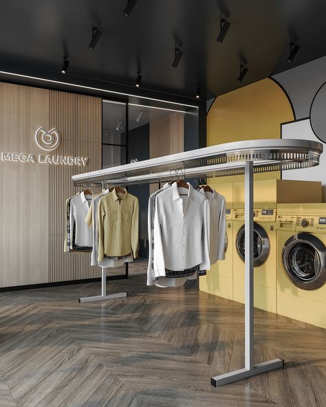 Mega Laundry (Baku) :: Behance Laundromat Business, Dry Cleaning Business, Laundry Logo, Laundry Dry Cleaning, Laundry Business, Laundry Shop, Laundry Design, 3d Building, Van Design