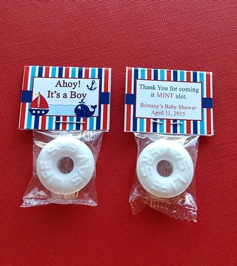 Baby Shower MINT Favors / AHOY It's a Boy / Set of 50 | Etsy Nautical Baby Shower Favors, Nautical Baby Shower Ideas, Mint Favors, Nautical Baby Shower Boy, Nautical Theme Baby Shower, Sailor Baby Showers, Baby Shower Nautical, Sailor Baby, Ahoy Its A Boy