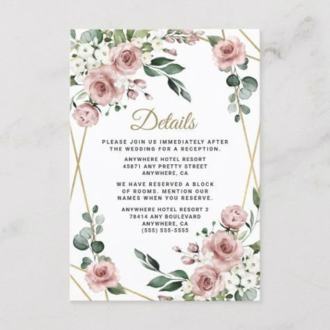 Pink And Gold Wedding, Floral Greenery, Dusty Rose Wedding, Wedding Enclosure Cards, Dusty Rose Pink, Theme Color, Card Invitation, Romantic Flowers, Wedding Invitations Rustic