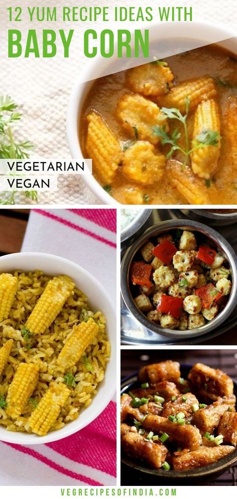 Can't think of a recipe to make with fresh or canned baby corn? Try one of these Indian recipes! They can be added to a stir fry, salad, curry, or side dish and be delicious! Baby corn is so versatile but underrated when it comes to knowing how to cook with it. So don't be afraid! Try these healthy baby corn recipes today! #vegan #vegetarian #healthy #Indianfood #authentic Baby Corn Salad, Canned Baby Corn Recipe, Corn Recipes Indian, Stir Fry Salad, Baby Corn Recipe, Xmas Brunch, Sweet Corn Recipes, Corn Side Dish, Tiffin Recipe