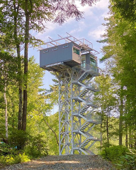 refurbished shipping containers host secluded retreat in rural georgia, USA Container Cabin, Lookout Tower, River Forest, Building A Container Home, Container Architecture, Tower House, Casa Container, Luxury Destinations, Georgia Usa