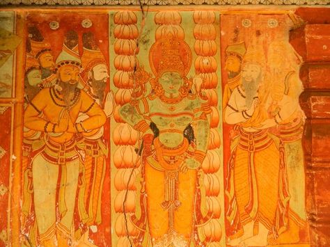 A traditional year old #Mural #paintings in a temple from Kerala. The Goddess is Vaishnavi, one of the Saptha Matrukkal (7 mother Goddesses), worshiped by Rishis like Narada etc Kerala Art, Kerala Photography, Mural Paintings, Aadi Shakti, Kerala Mural Painting, Mother Goddess, Mural Painting, The Goddess, Indian Art