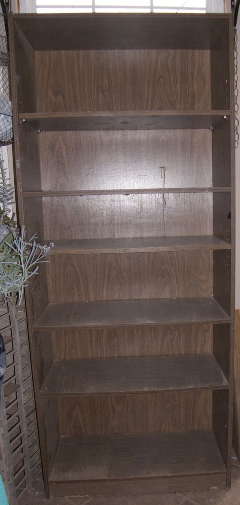 Cutomizing a Goodwill Bookcase Bookshelf Refurbish Ideas, Bookshelf Makeover Diy, Refurbished Bookcase, Refurbished Bookshelf, Bookcase Redo, Cheap Bookcase, Cheap Bookshelves, Cheap Shelves, Shelf Makeover