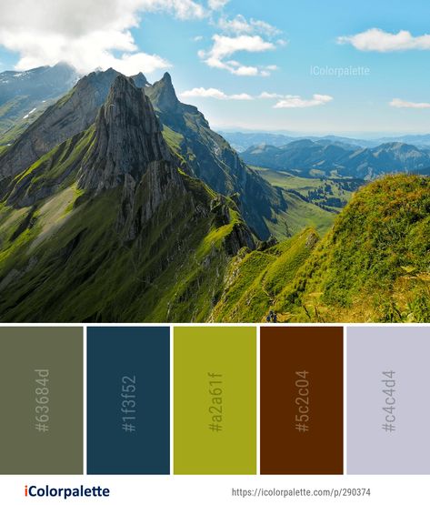 Color Palette ideas from 1956 Mountain Images | iColorpalette Mountains Color Palette, Scenery Mountain, Color Palette Ideas, Names List, French Summer, Mountain Images, Modern Mountain Home, Palette Ideas, Wearing Color