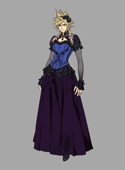 Cloud Strife Dress Fanart, Cloud Strife In A Dress, Cloud In A Dress Ff7, Cloud Dress Ff7, Cloud Strife Dress, Dress Concept Art, Sephiroth X Cloud, Cloud Dress, Ff7 Remake