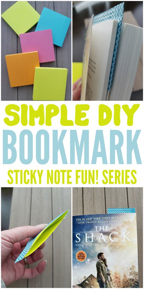 Sticky notes!! I have hundreds of them around the house. In the first segment of Sticky Note Fun! Series, you can learn how to make a simple DIY bookmark. It's seriously the easiest thing you'll do today. How To Mark Books With Sticky Notes, Sticky Note Bookmarks Diy, Sticky Note Origami Bookmark, Sticky Note Bookmarks, Cute Bookmarks Diy, Diy Corner Bookmarks, Diy Sticky Notes, Easy Diy Bookmarks, Sticky Note Crafts