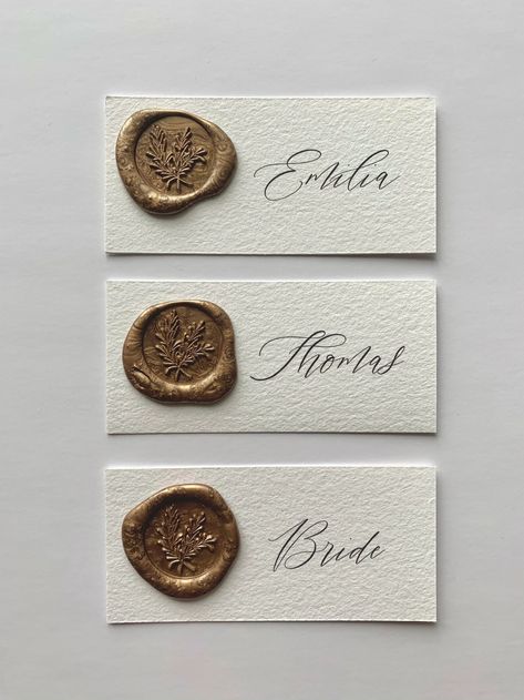 Elegant Wedding Place Cards Wax Seal Place Cards | Etsy UK Placecards Wedding Wax Seal, Wax Stamp Place Cards, Wedding Placement Card Ideas, Guest Place Cards Wedding, Name Plates Wedding Place Settings, Wedding Seat Place Cards, Calligraphy Place Cards Wedding, Wedding Place Card Ideas Diy, Placeholders Wedding