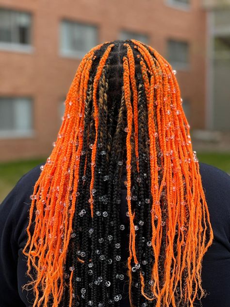 Raindrop Braids, Orange Peekaboo, Black And Orange Hair, Black And Orange, Orange Hair, Neon Orange, New Style, Black Hair, Braids