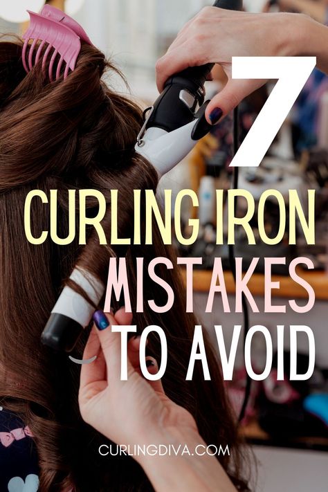 While curling your hair might seem fairly basic, there are a lot of mistakes that you might be making that can damage your hair. Find out what these 7 most common mistakes are and how to avoid them! #curls #curlingiron #hairtips Curled Layered Hair, Big Curling Iron, Curling Iron Burn, Curling Iron Tutorial, Curling Iron Tips, Curling Fine Hair, Curling Thick Hair, Curls For Medium Length Hair, Curling Techniques