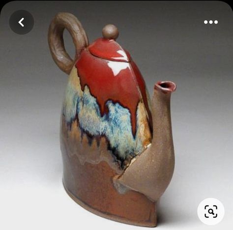 Funky Teapots, Pottery Tea Pots, Slab Ceramics, Pottery Ornaments, Pottery Flower, Teapots Unique, Teapot Set, Pottery Form, Handcrafted Pottery