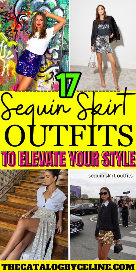 17 Ways to Wear a Sequin Skirt to Elevate Your Style - The Catalog Sequins Aesthetic, Sequin Skirt Outfits, Black Sequin Skirt Outfit, Aesthetic New Years Eve, Style Sequin Dress, New Years Outfits Parties, Aesthetic New Years, Sparkle Outfits, New Years Outfit Ideas