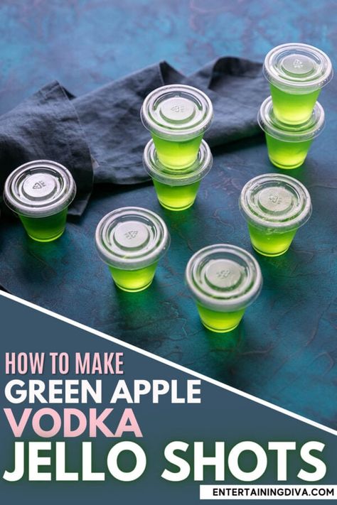 Appletini Jello Shots, Green Apple Vodka Jello Shots, Apple Jello Shots Recipes, Sonic Green Apple Jello Shots, Alien Jello Shots, Midori Jello Shots, Golf Themed Jello Shots, Green Jello Shots Recipe, Green Apple Jello Shots Recipes