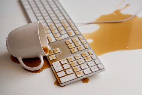 Spilled black coffee on a computer keyboard at a white table #AD , #Advertisement, #coffee, #black, #Spilled, #computer, #table Spilled Coffee, Coffee Black, Computer Table, White Table, Black Coffee, Baby Cats, Computer Keyboard, Phone Ring