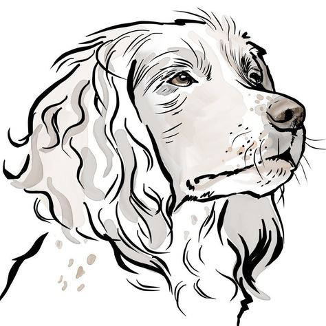 Springer Spaniel Tattoo, Spaniel Tattoo, Animal Sketches Easy, Dog Line Drawing, Spaniel Art, Dog Line Art, Ink And Watercolour, Dog Line, Dog Pics