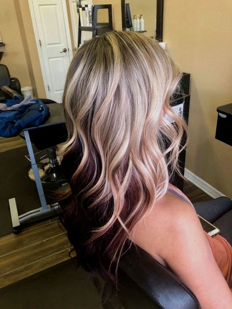 😳Trending: 37+ Underneath Hair Color Inspiration – Burgundy, Brown, Pink, Purple, Blonde Dyed Hairstyles #BurgundyColors #Click underdye blonde underdye hair silver underdye hair white underdye hair red underneath hair color ideas underneath hair color for brown hair underneath hair color for blonde hair how to dye the underlayer of your hair Blonde With Maroon Underneath, Blonde On Top Dark Red Underneath, Blonde Hair With Maroon Underneath, Blonde With Dark Red Underneath, Blonde Highlights With Red Underneath, Blonde And Dark Red Highlights, Blond With Burgundy Peekaboo, Colorful Hair Underneath Blonde, Icy Strawberry Blonde Balayage