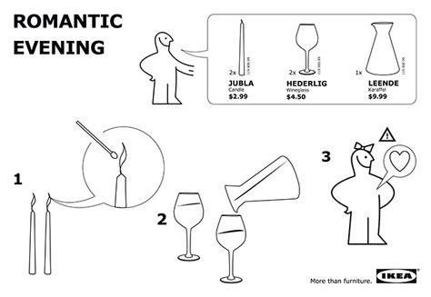 Romantic Evening IKEA :) Ikea Instructions Funny, Ikea Branding, Ikea Instructions, Ikea Style, Famous Movie Quotes, Romantic Evening, Work Design, Information Design, Hot Pot