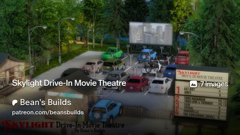 Get more from Bean's Builds on Patreon Sims 4 Drive In Movie, Drive In Movie Theater, Movie Theatre, Casas The Sims 4, Drive In Movie, Sims 4 Build, Cc Finds, Movie Theater, Drive In