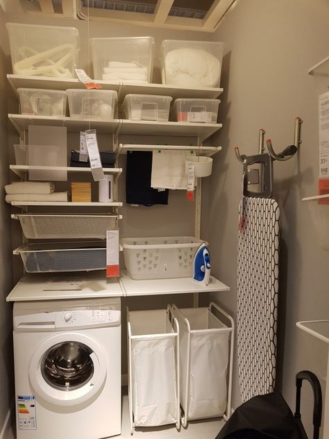 Boaxel Ikea Ideas Laundry, Boaxel Laundry Room, Tiny Utility Room Ideas, Laundry In Kitchen, Ikea Showroom, Ikea Laundry, Laundry Pantry, Laundry Room Renovation, Bathroom Laundry Room