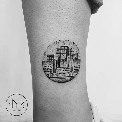 'The West Pier' / by MIKE STOUT / 'MICROSPHERE' Design /  Forearm tattoo Brighton Pier Tattoo, Brighton Tattoo Ideas, West Pier Brighton, Pier Tattoo, Ms Tattoos, Building Tattoo, Tattoo Planning, Tattoos 2022, Brighton Tattoo