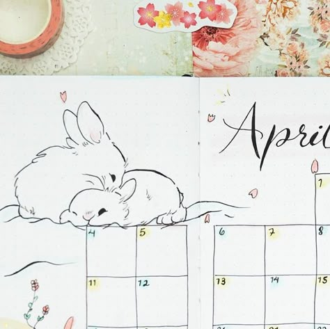 April Planner Ideas, Spring Bullet Journal Ideas, Easter Bullet Journal, Spring Bullet Journal, Spring Drawing, April Bullet Journal, Creative Notebooks, March Themes, Bullet Art