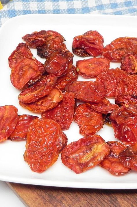 Air Fryer "Sun-Dried" Tomatoes | "This past summer I found myself asking how I was going to preserve the abundance of grape tomatoes I had from my garden. Sun drying was the only thing I could come up with but problem was, there wasn't any sun. Air fryer to the rescue!" #airfryer #airfryerrecipes #dinnerideas Dehydrating Tomatoes In Air Fryer, Air Fryer Sun Dried Tomatoes, Dehydrated Tomatoes In Air Fryer, How To Make Sun Dried Tomatoes In Air Fryer, Cherry Tomato Recipes Air Fryer, Airfryer Tomatoes, Sundried Tomato Recipes, Make Sun Dried Tomatoes, Cooks Air Fryer