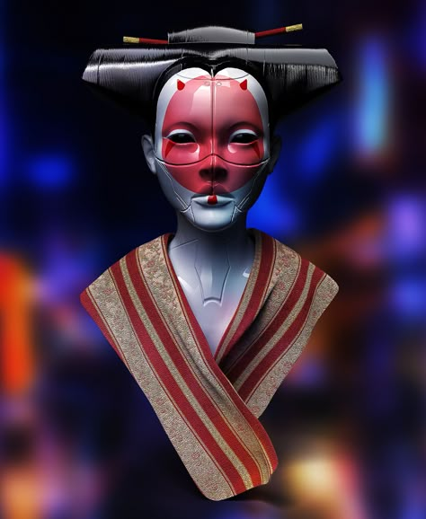 Robot Geisha, Japan Graffiti, Metropolis Anime, 3d Printed Mask, Geisha Tattoo Design, Hero Tattoo, Mother Earth Art, Old Man Portrait, Tattoo Portrait