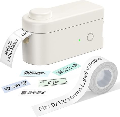 Amazon.com : Makeid Label Maker Machine with Tape - Compatible with 9/12/16mm Waterproof Tape, Portable & Rechargeable Label Makers with Built-in Cutter Wireless Label Printer Compatible with Android & iOS Devices : Office Products Diy Pantry Labels, Print Labels, Label Makers, Label Maker Machine, Numbers Symbols, Waterproof Tape, Life App, Best Computer, Sticker Maker