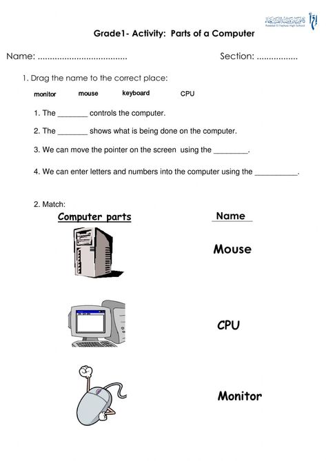 Computer Worksheet For Class 3, Computer Work Sheet For Class 2, Ict Worksheets For Grade 1, Computer Worksheet For Class 1, Computer Worksheet, Computer Exam, Phonic Sounds, Computer Science Lessons, Worksheet For Class 2