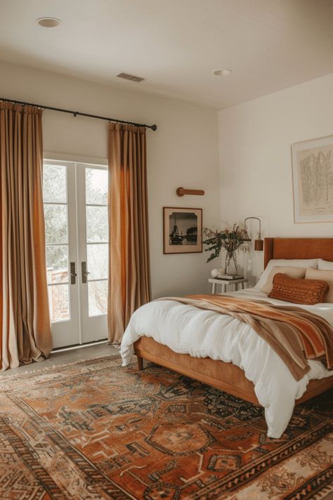 Teracotta Ideas Interior, Gold Bedroom Walls, Tan Bedroom Walls, Charcoal Bedroom, Tan Bedroom, Terracotta Bedroom, Winter Bedroom Decor, Spain House, Color Bedroom