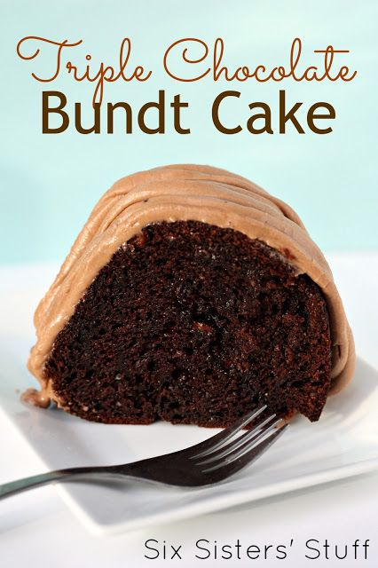 Triple Chocolate Bundt Cake (add a layer of toffee chips or crumbled heath bars) Triple Chocolate Bundt Cake Recipe, Triple Chocolate Bundt Cake, Craving Cake, Homemade Hot Fudge, Double Chocolate Cake, Chocolate Bundt, Chocolate Bundt Cake, Dessert Chocolate, Decorating Cakes