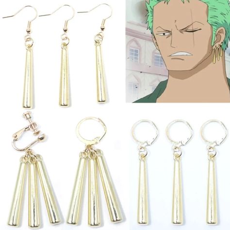 Zoro Earrings, Men Cosplay, Anime Earrings, Stud Earrings Unique, Anime Jewelry, Stylish Earrings, Ear Clips, Male Cosplay, Japan Anime