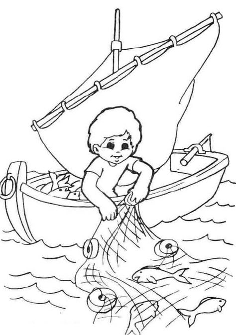 Fisherman Themed Coloring Pages: Fisherman Drawing, Coloring Pictures For Kids, Camping Coloring Pages, Twodles Birthday, Fathers Day Coloring Page, Fish Coloring Page, Fishing Pictures, Kids Fishing, Catching Fish