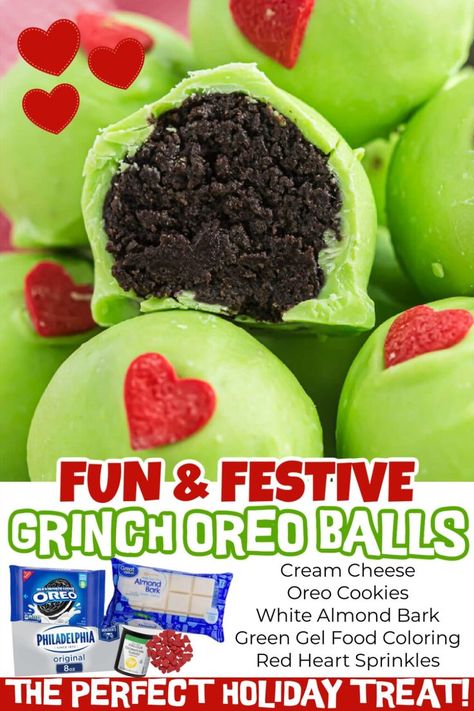 Christmas Desserts Grinch, Oreo Balls Recipe, Christmas Truffles, The Best Dessert, Oreo Balls, Christmas Baking Recipes, Homemade Dessert, Christmas Candy Recipes, Themed Desserts